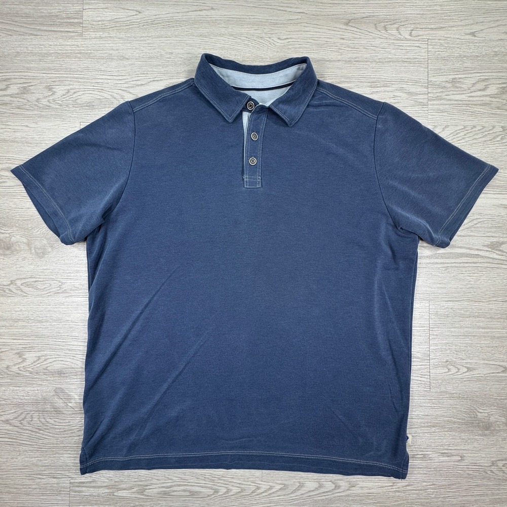Tommy Bahama Mens Polo Shirt Blue Medium Embellished Logo Tencel Blend Casual